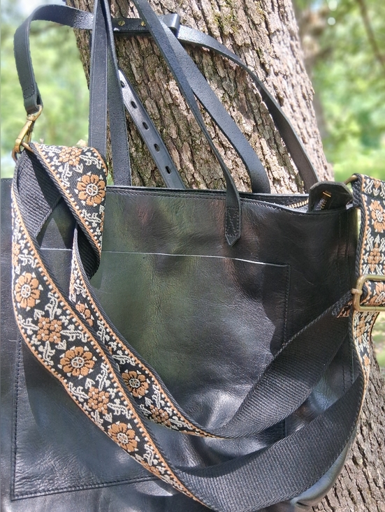 Madewell Handbags - Classic Black Madewell Leather with Embroidered Adjustable Strap